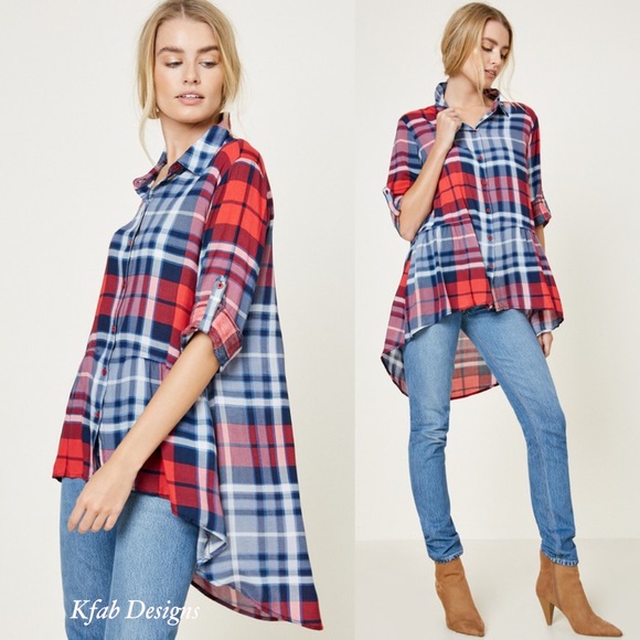 ❤️LAST! Comfy Plaid Hi Lo Button Down Top! - Picture 2 of 6